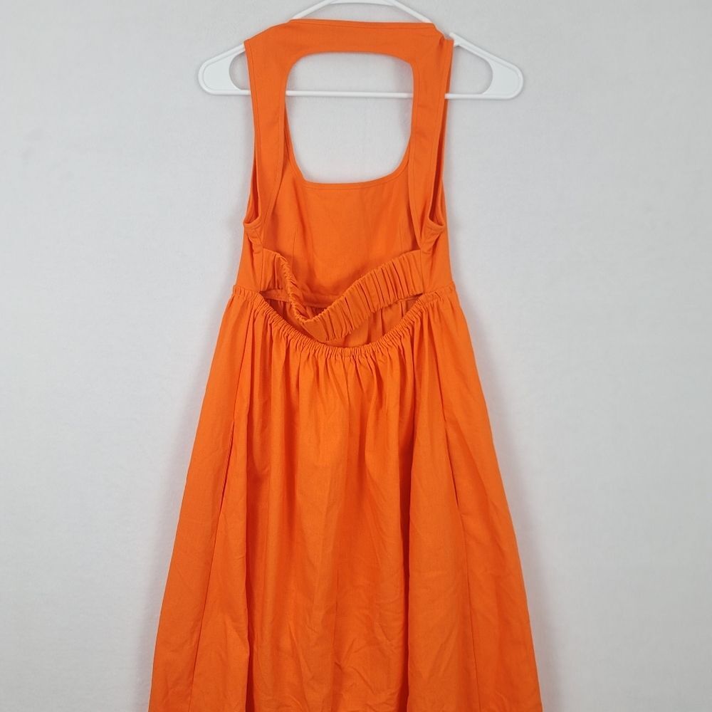O.p.t. Mariabella Linen-blend Midi Dress In Orange XS Open Back Fall Photoshoot - Picture 6 of 8